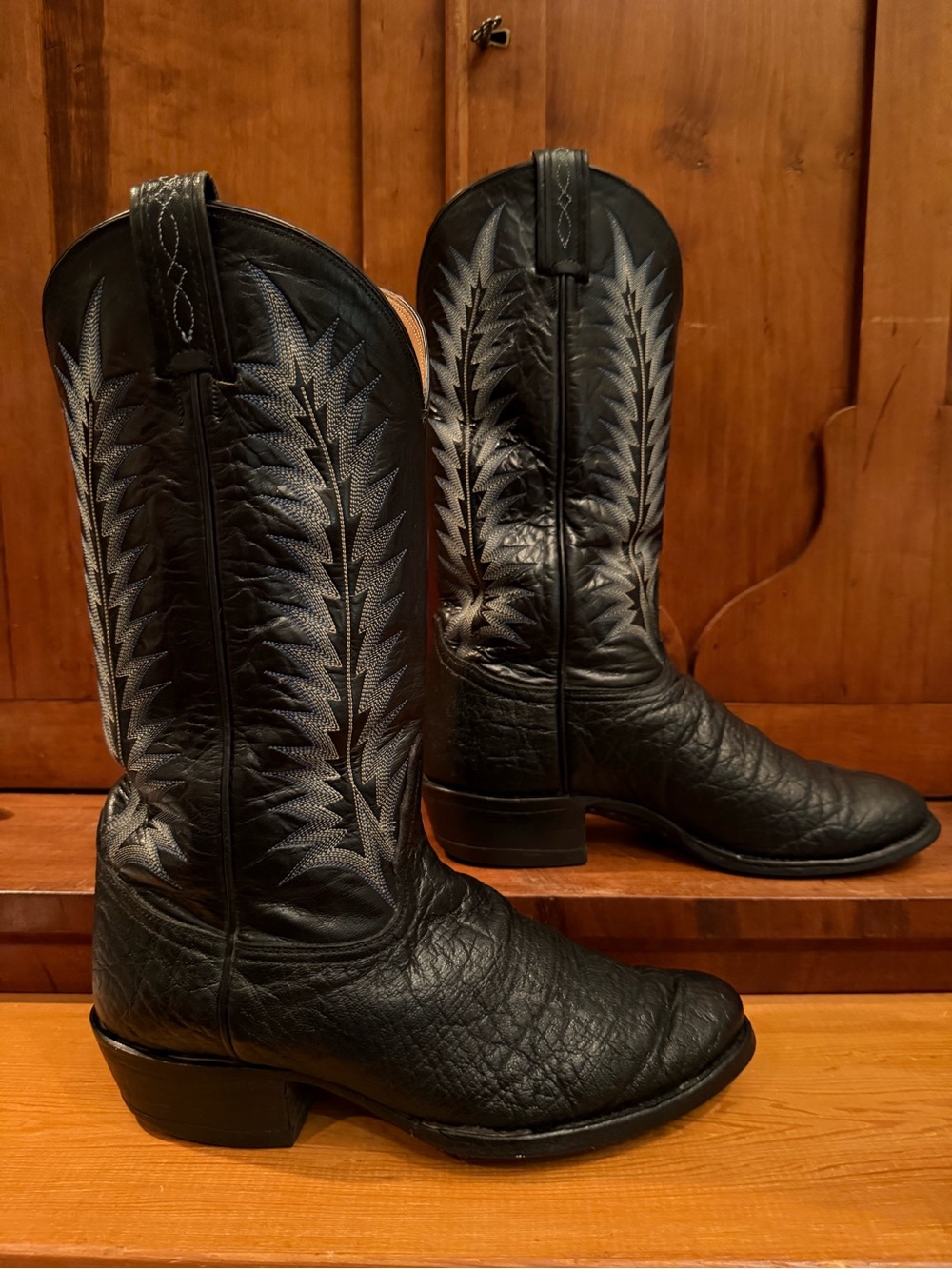 Tony Lama Vintage Cowboy Boots Black Elephant Gold Label Size 9D